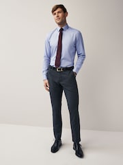 Light Blue/Burgundy Red Textured Regular Fit Single Cuff Shirt And Tie Pack - Image 2 of 8