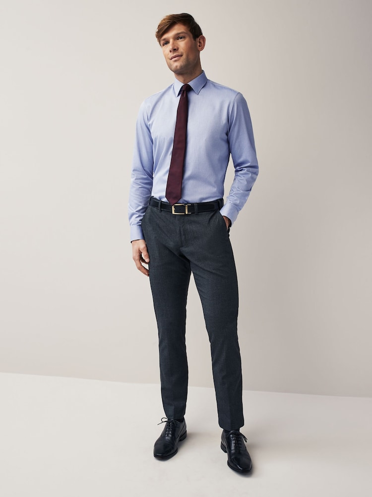 Light Blue/Burgundy Red Textured Regular Fit Single Cuff Shirt And Tie Pack - Image 2 of 8