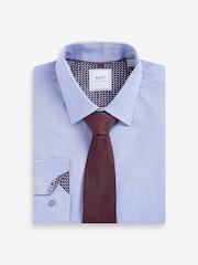 Light Blue/Burgundy Red Textured Regular Fit Single Cuff Shirt And Tie Pack - Image 6 of 8