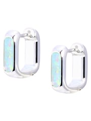 Oliver Bonas Silver Tone Ava Opalite Inlay Square Shaped Clicker Hoop Earrings - Image 2 of 2