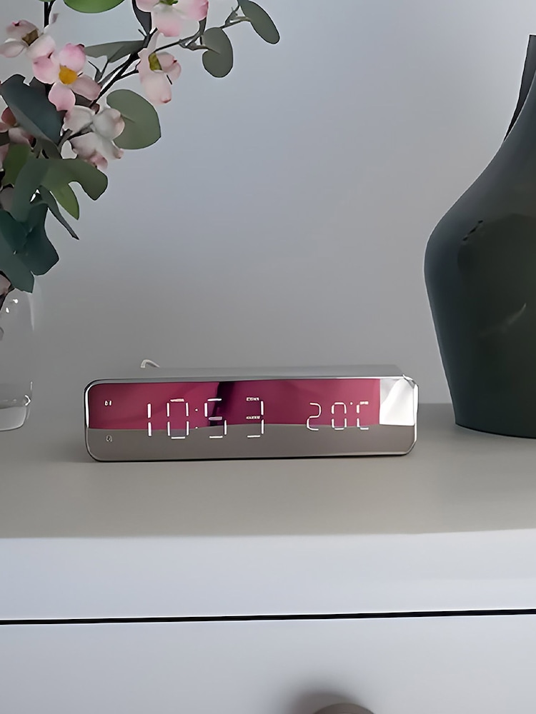 MenKind Silver RED5 Wireless Charging Alarm Clock LED Display - Image 1 of 6