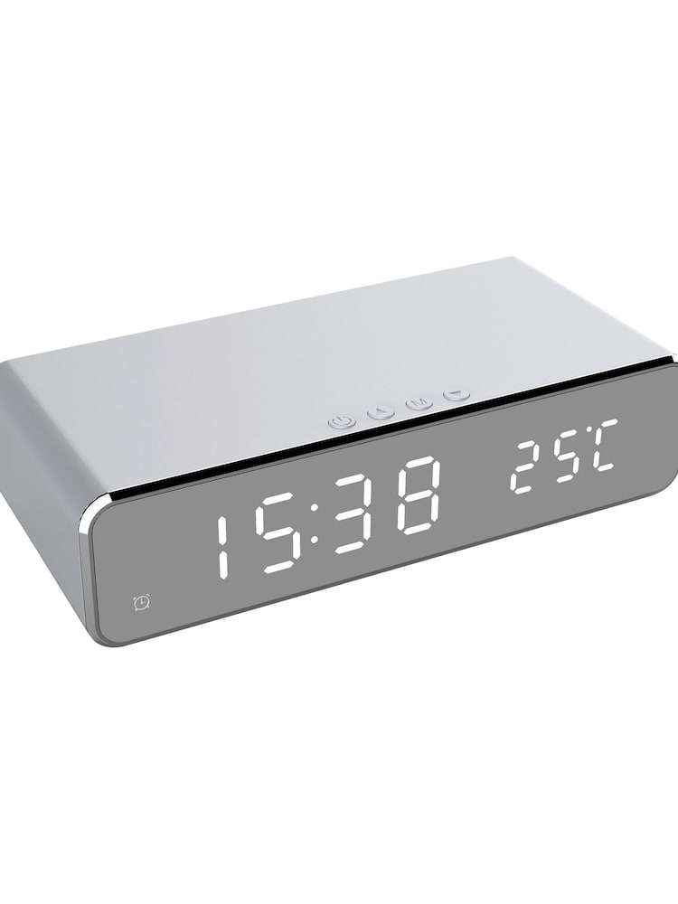 MenKind Silver RED5 Wireless Charging Alarm Clock LED Display - Image 2 of 6