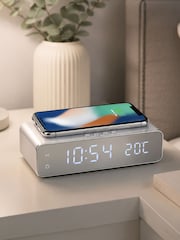MenKind Silver RED5 Wireless Charging Alarm Clock LED Display - Image 4 of 6