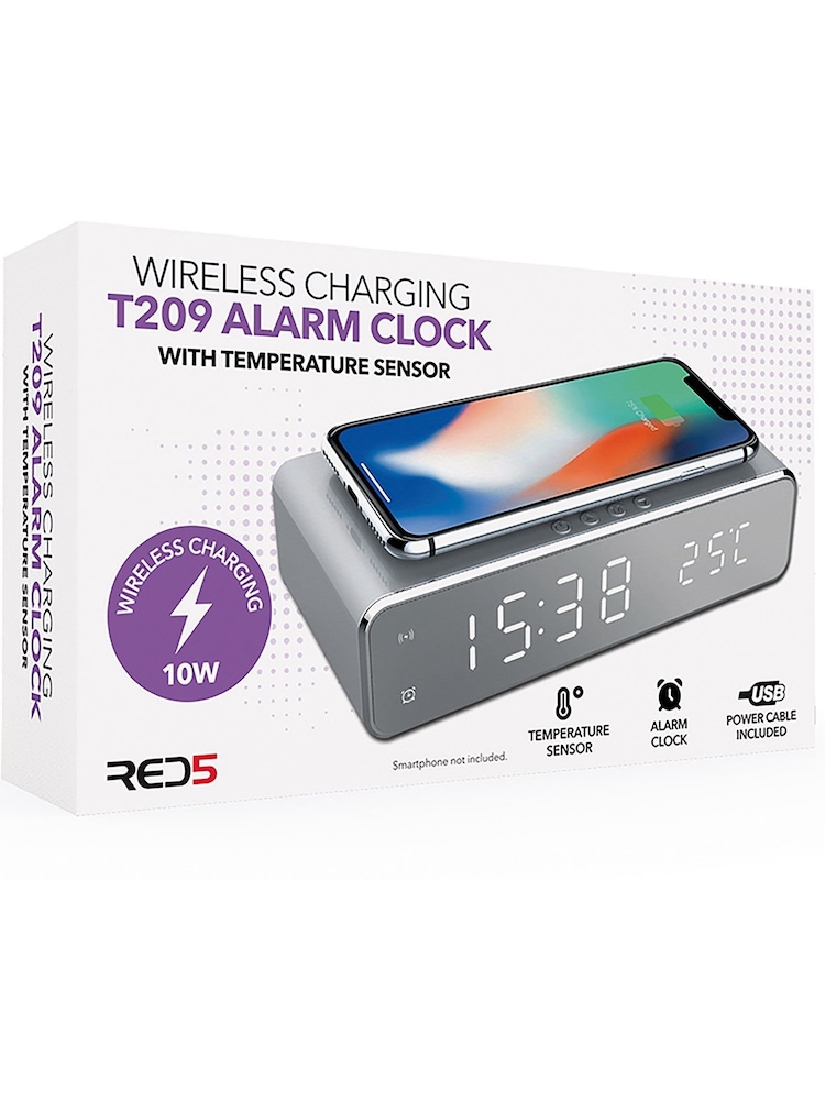 MenKind Silver RED5 Wireless Charging Alarm Clock LED Display - Image 6 of 6