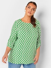 Yours Curve Green Tab Sleeve Blouse - Image 1 of 4