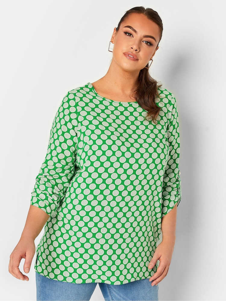 Yours Curve Green Tab Sleeve Blouse - Image 1 of 4