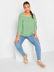 Yours Curve Green Tab Sleeve Blouse - Image 3 of 4