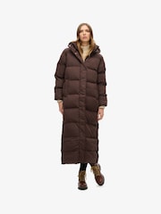 Superdry Brown 100% Cotton Maxi Hooded Puffer Coat - Image 2 of 8