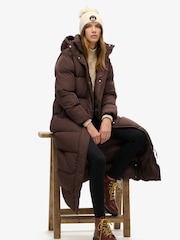 Superdry Brown 100% Cotton Maxi Hooded Puffer Coat - Image 3 of 8