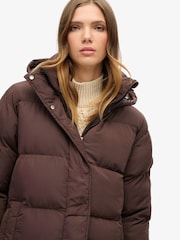 Superdry Brown 100% Cotton Maxi Hooded Puffer Coat - Image 5 of 8