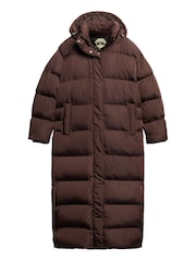 Superdry Brown 100% Cotton Maxi Hooded Puffer Coat - Image 6 of 8