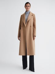 Reiss Camel Lucia Long Wool Blend Blindseam Coat - Image 1 of 5