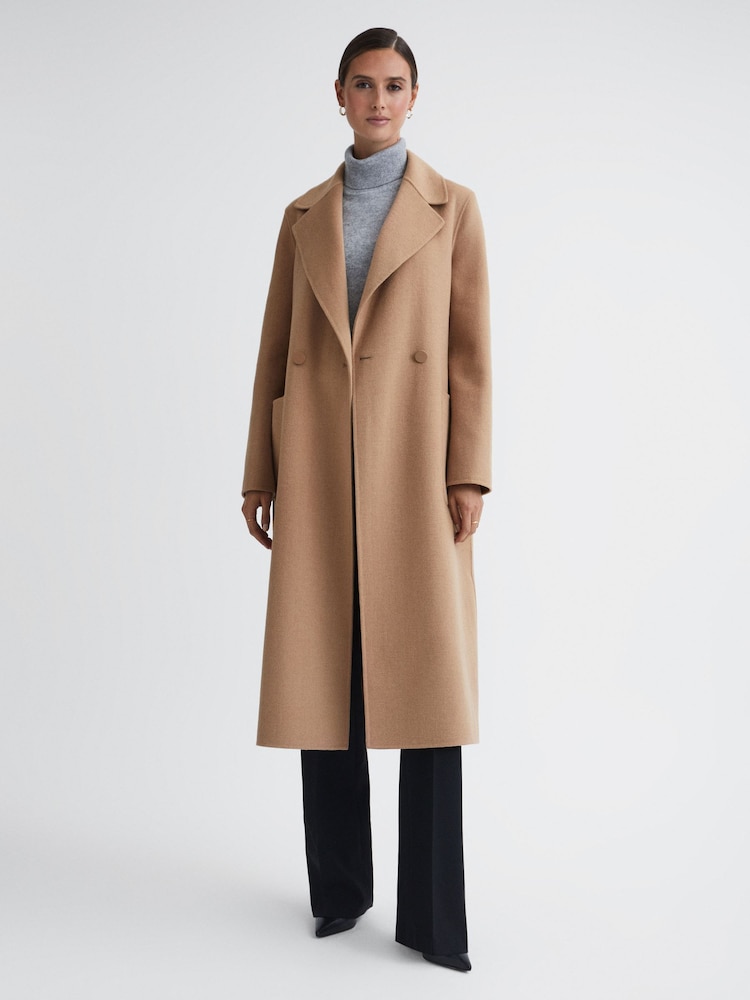 Reiss Camel Lucia Long Wool Blend Blindseam Coat - Image 1 of 5