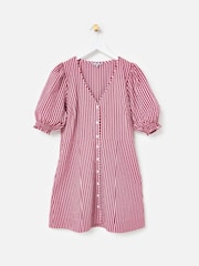 Oliver Bonas Pink & Burgundy Striped Seersucker Puff Sleeve Mini Dress - 5의 이미지 1