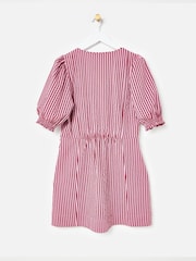 Oliver Bonas Pink & Burgundy Striped Seersucker Puff Sleeve Mini Dress - 5의 이미지 2
