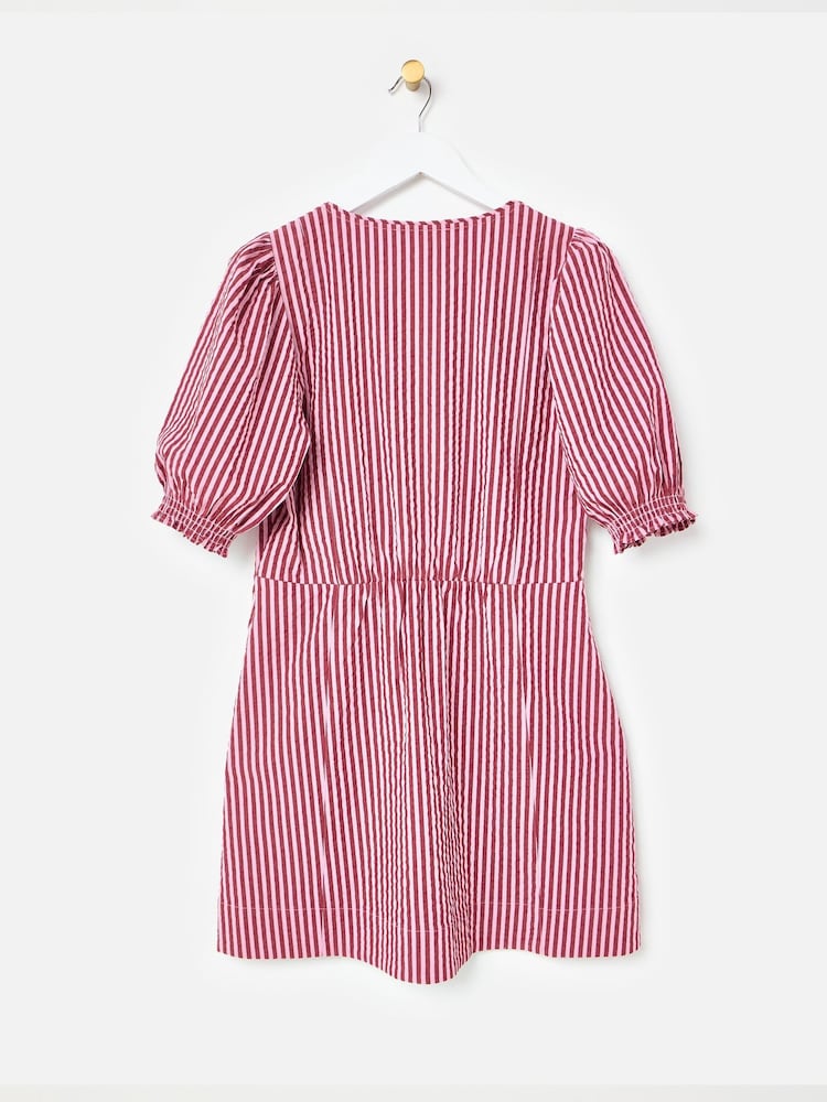 Oliver Bonas Pink & Burgundy Striped Seersucker Puff Sleeve Mini Dress - 5의 이미지 2