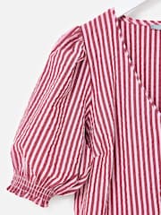 Oliver Bonas Pink & Burgundy Striped Seersucker Puff Sleeve Mini Dress - 5의 이미지 3