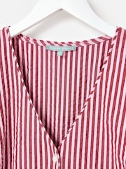 Oliver Bonas Pink Pink & Burgundy Striped Seersucker Puff Sleeve Mini Dress - Image 6 of 7