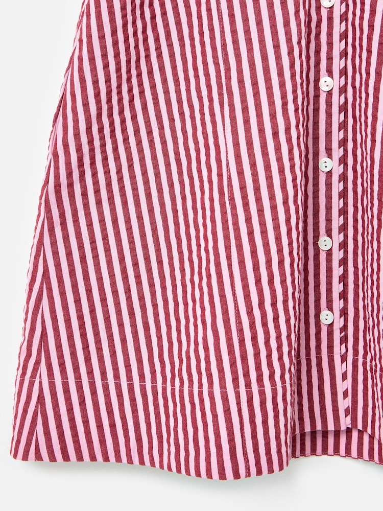 Oliver Bonas Pink Pink & Burgundy Striped Seersucker Puff Sleeve Mini Dress - Image 7 of 7 Oliver Bonas Pink Pink & Burgundy Striped Seersucker Puff Sleeve Mini Dress - Image 7 of 7