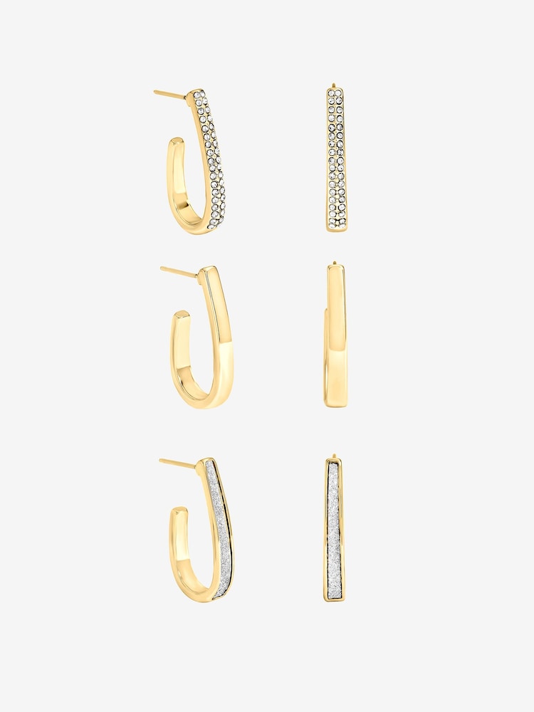 Mood Gold Mood Gold Plated Pave And Glitter Hoop Pack Of 3 - Image 1 of 1 Mood Gold Mood Gold Plated Pave And Glitter Hoop Pack Of 3 - Image 1 of 1