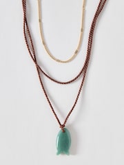 Oliver Bonas Brown Florice Fish Pendant Triple Row Cord Necklace - Image 1 of 3