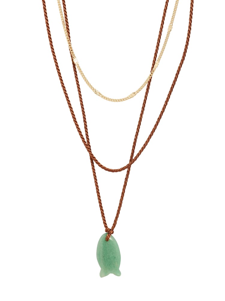 Oliver Bonas Brown Florice Fish Pendant Triple Row Cord Necklace - Image 3 of 3 Oliver Bonas Brown Florice Fish Pendant Triple Row Cord Necklace - Image 3 of 3