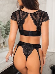 Pour Moi Black India Eyelash Lace Thong V Knicker - Image 2 of 5