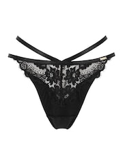 Pour Moi Black India Eyelash Lace Thong V Knicker - Image 4 of 5