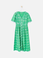 Oliver Bonas Green Floral V-Neck Short Sleeve Midi Dress - Image 1 of 5