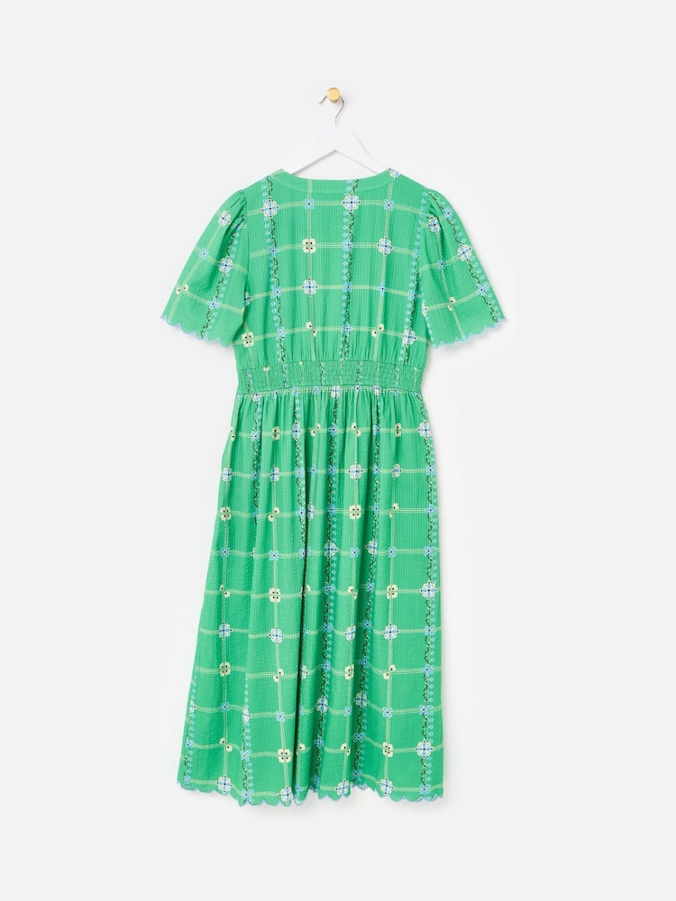Oliver Bonas Green Floral V-Neck Short Sleeve Midi Dress - Image 2 of 5 Oliver Bonas Green Floral V-Neck Short Sleeve Midi Dress - Image 2 of 5