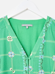 Oliver Bonas Green Floral V-Neck Short Sleeve Midi Dress - Image 3 of 5