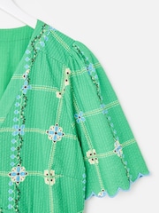 Oliver Bonas Green Floral V-Neck Short Sleeve Midi Dress - Image 4 of 5