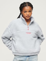 Lila - Superdry Teddyfell-Sweatshirt mit Stickerei und kurzem Reissverschluss - Bild 1 von 6