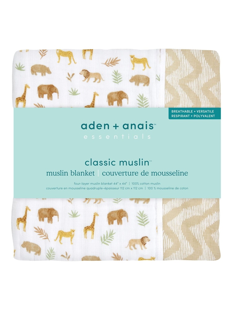 aden + anais Animal Essentials 100% Cotton Muslin Blanket - Image 3 of 3
