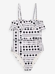 Cream/Black Spot Frill Plaited Bandeau Tummy Shaping Control Swimsuit - Image 5 of 5