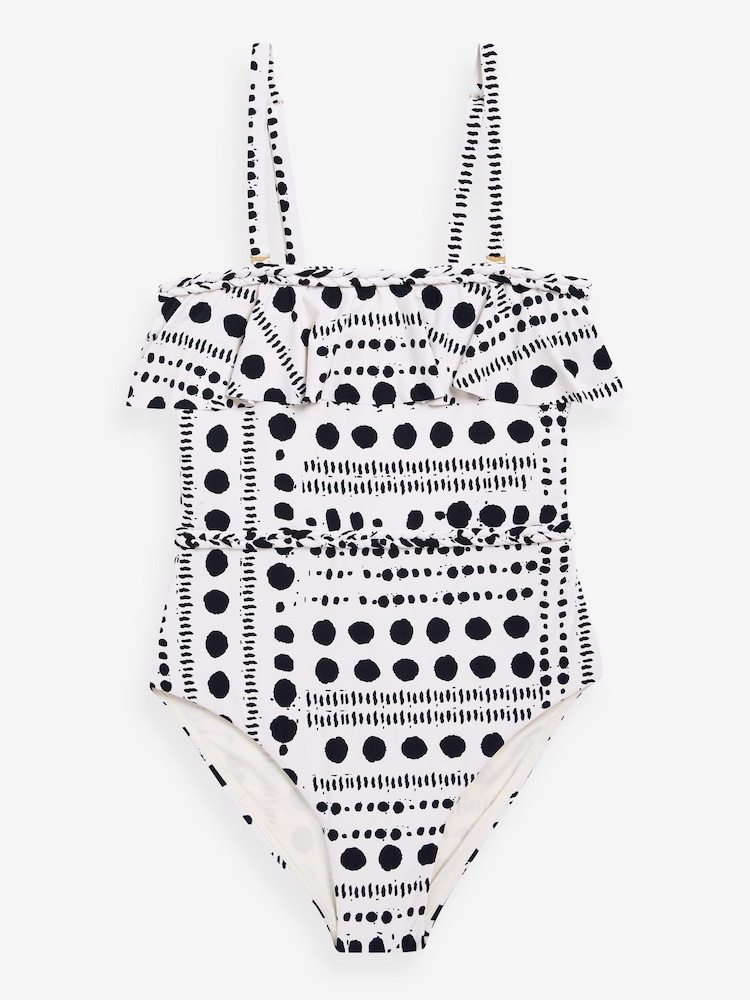 Cream/Black Spot Frill Plaited Bandeau Tummy Shaping Control Swimsuit - Image 5 of 5
