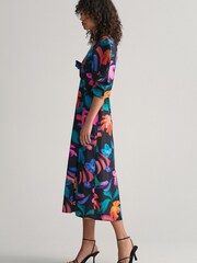 GANT Floral Print Volume Sleeve Black Midi Dress - Image 3 of 6