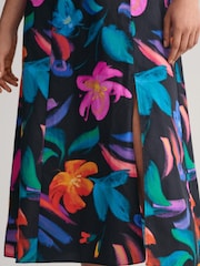 GANT Floral Print Volume Sleeve Black Midi Dress - Image 4 of 6