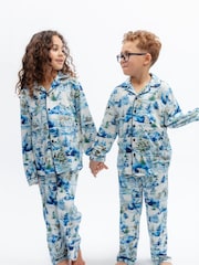 Blå vinterlandskap - Cyberjammies Tryckt Långärmat Pyjamas Set - Bild 2 av 3