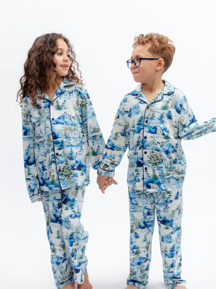 Blå vinterlandskap - Cyberjammies Tryckt Långärmat Pyjamas Set - Bild 2 av 3