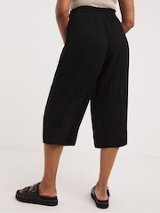 Simply Be Crinkle Tie Waist Wide Leg Black Culottes - Image 3 of 4