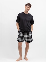 Cyberjammies Black Jersey Top & Lightly Brushed Check Shorts Set - Image 1 of 2
