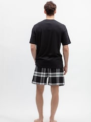 Cyberjammies Black Jersey Top & Lightly Brushed Check Shorts Set - Image 2 of 2