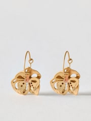 Oliver Bonas Gold Tone Mariam Cut Out Flower Charm Wire Hoop Earrings - Image 1 of 2