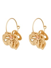 Oliver Bonas Gold Tone Mariam Cut Out Flower Charm Wire Hoop Earrings - Image 2 of 2