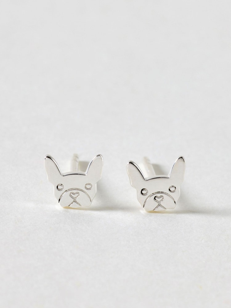 Oliver Bonas Silver Tone Lennie Bulldog Stud Earrings - Image 1 of 2 Oliver Bonas Silver Tone Lennie Bulldog Stud Earrings - Image 1 of 2