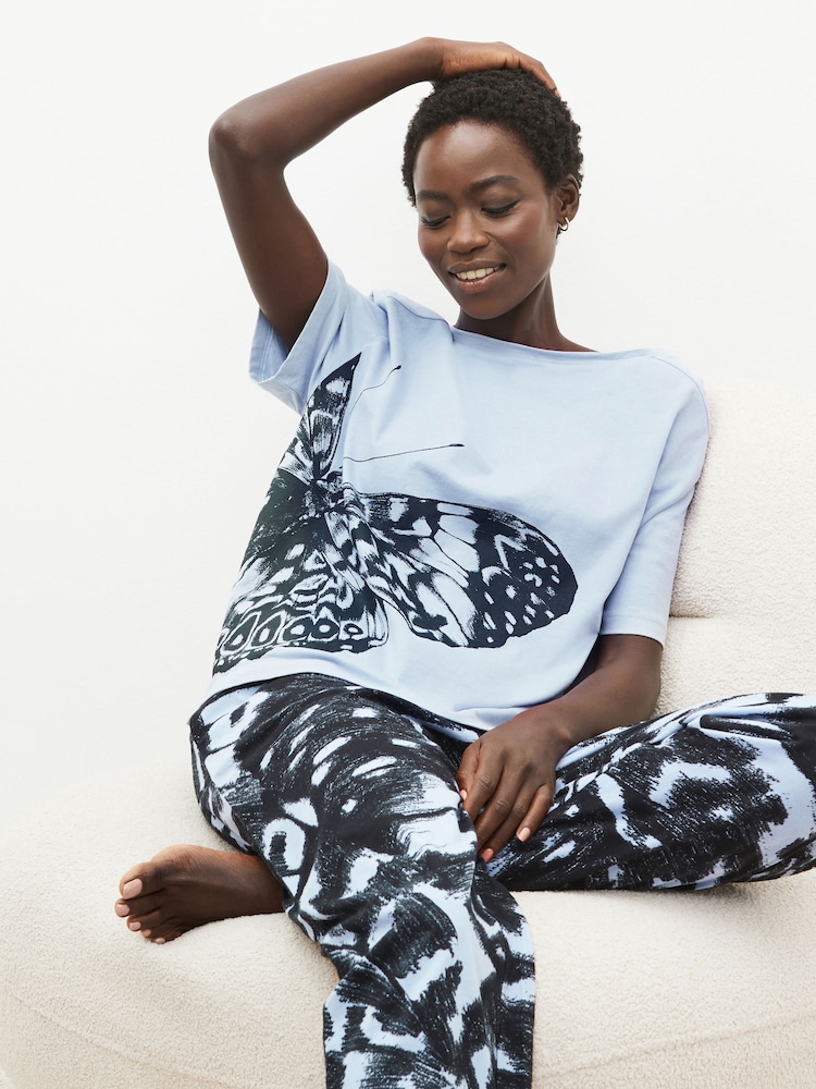 Blue Butterfly Cotton Short Sleeve Pyjamas - Image 1 of 8