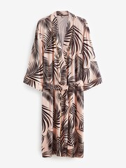 Bath & Body Works Black/Ecru Leaf Print Jersey 3/4 Sleeve Wrap Over Robe - Image 7 of 8
