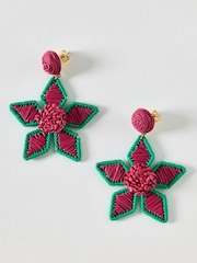 Oliver Bonas Pink Martha Woven Flower Drop Earrings - Image 1 of 2