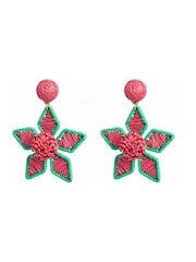 Oliver Bonas Pink Martha Woven Flower Drop Earrings - Image 2 of 2